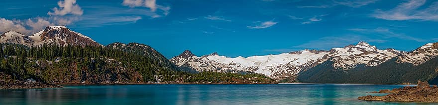 горы, озеро, панорама, снежные горы, горный хребет, гористый, горный пейзаж, природа, воды, пейзаж, Канада