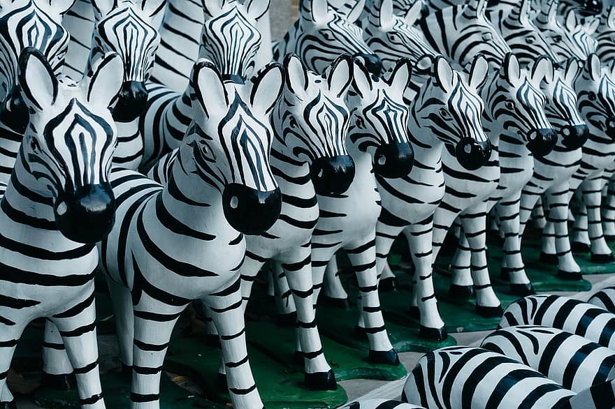 binatang, zebra, mamalia, jenis, fauna, kuda, angka, patung, dekorasi, baris, koleksi