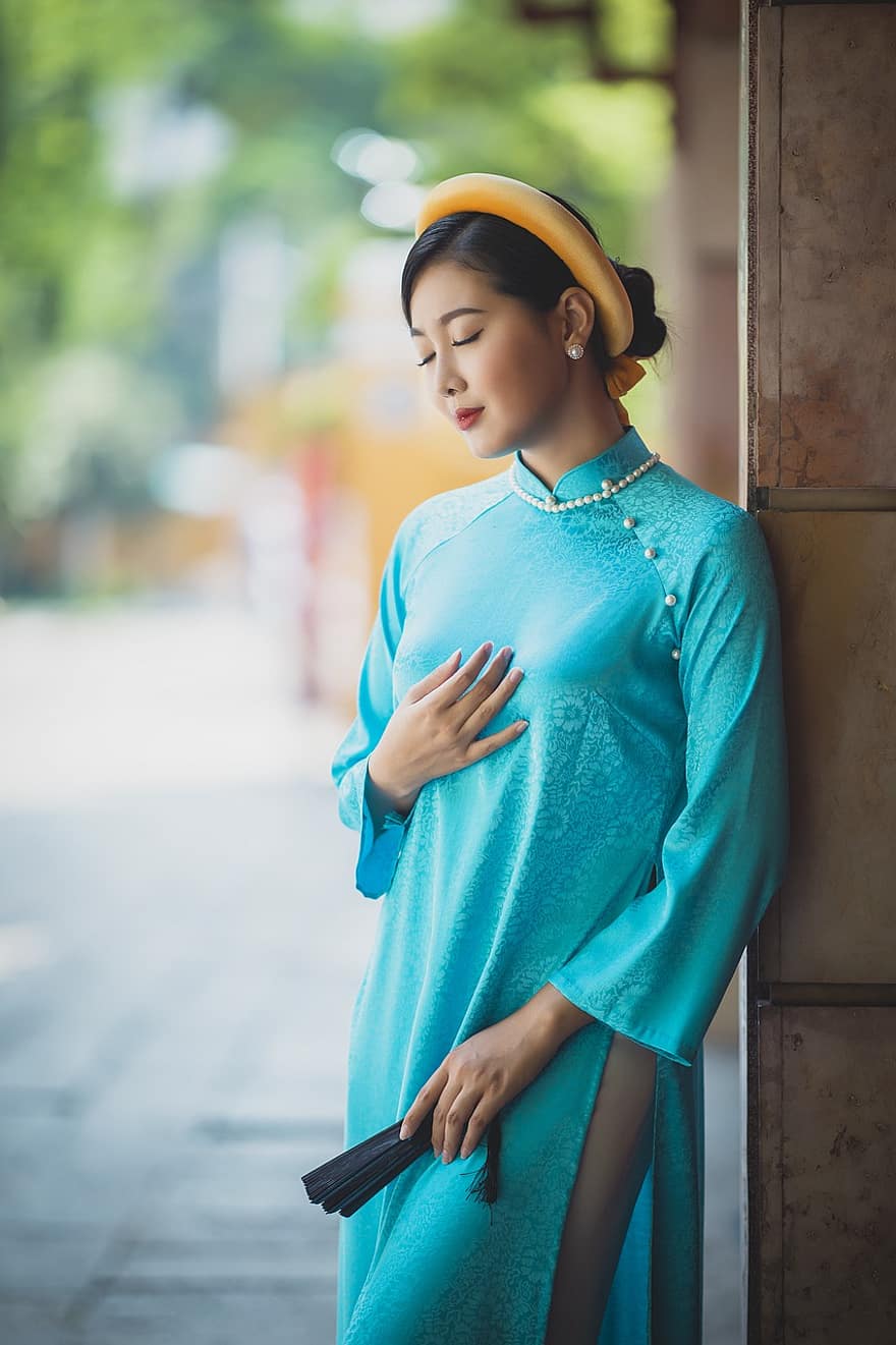 ao dai, divat, nő, vietnami, Vietnami nemzeti ruha, hagyományos, szépség, szép, lány, póz, modell