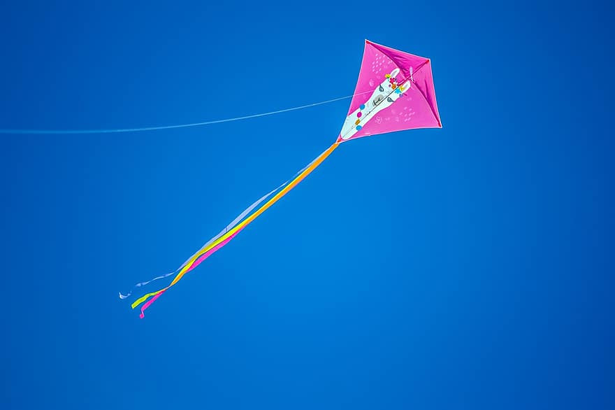 凧、飛ぶ、風、楽しい、青、おもちゃ、飛行、マルチカラー、ひも、夏、黄