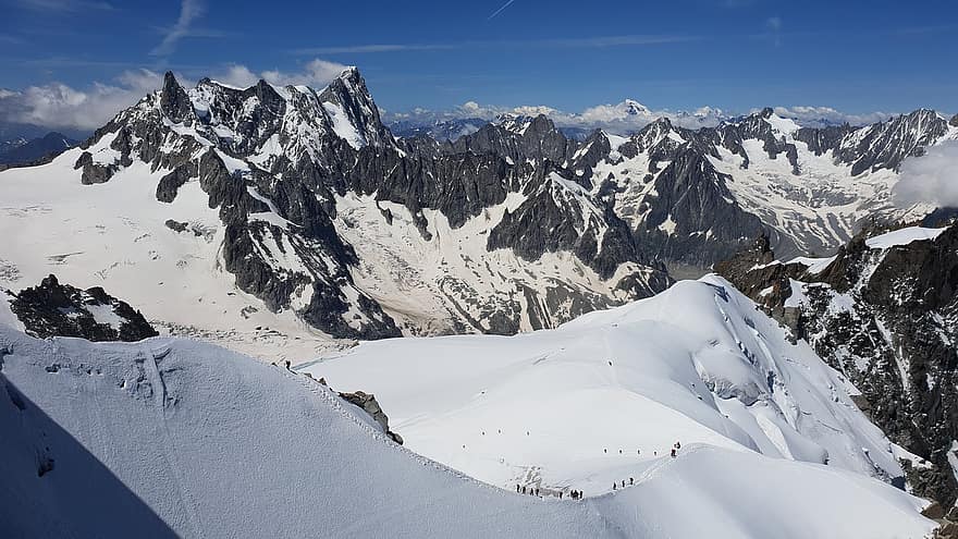 natureza, viagem, exploração, ao ar livre, montanha, Alpes, caminhada, Tour De Mont Blanc, neve, Pico da montanha, inverno