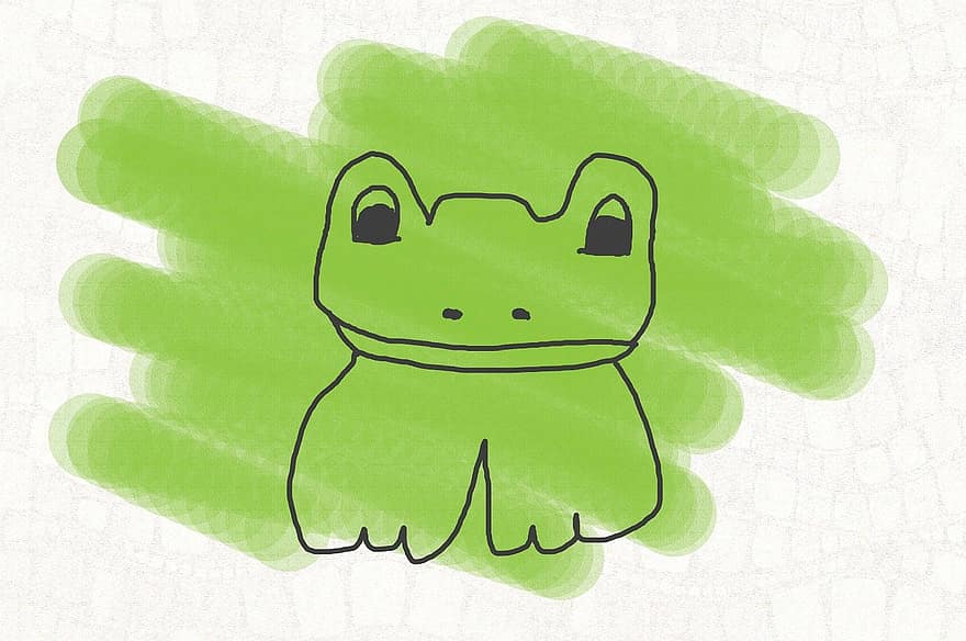 детский рисунок, лягушка, зеленый, амфибия, мультфильм