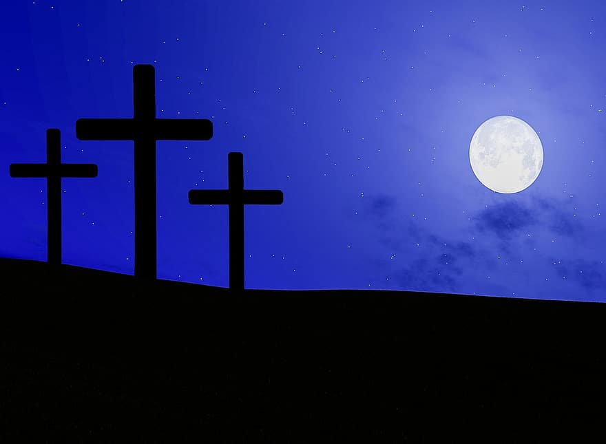 velikonoční, kříže, měsíc, vzkříšení, víra, bible, Ježíš, křesťan, náboženství, ukřižování, odpuštění