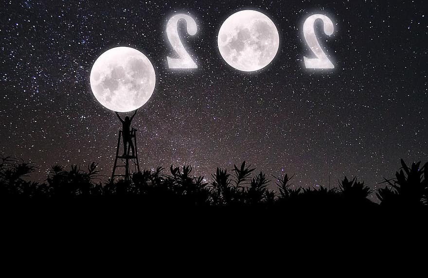 ปีใหม่, พระจันทร์เต็มดวง, นักษัตรบถ, ธรรมชาติ, ท้องฟ้าดาว, มูไลท์, ท้องฟ้ายามค่ำคืน, 2020, วอลล์เปเปอร์ 4k, ดาว, พิมาศักดิ์