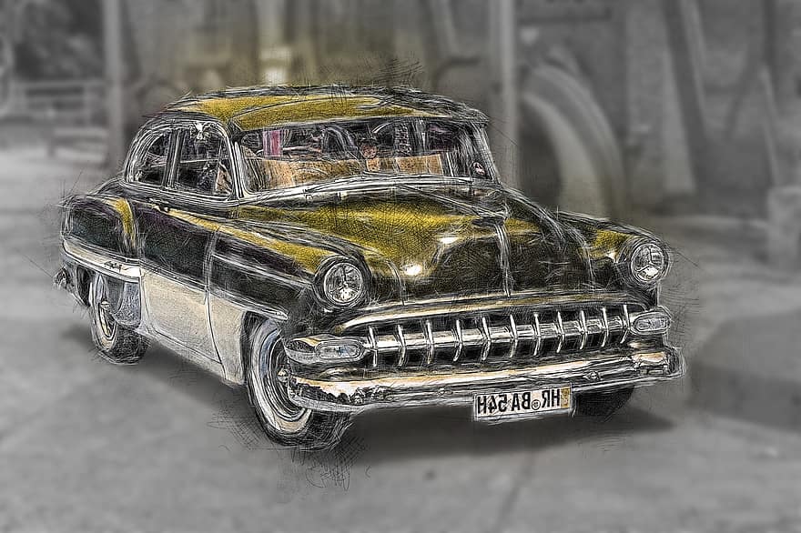 bil, gammaldags, fotokonst, klassisk, gammal, bil-, fordon, retro, veteranbil, nostalgisk, vintage bil bil