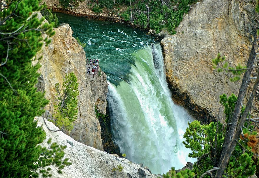Wasserfall, Schlucht, Fluss, Tal, Wyoming, Yellowstone, Landschaft, szenisch, Wildnis, Cliff, Reise