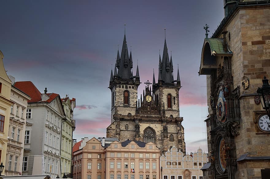 プラハ、シティ、建築、チェコ共和国、ヨーロッパ