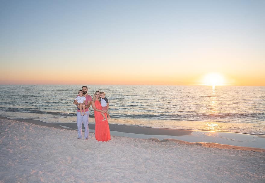 Family, Beach, Sunset, Children, Couple, Kids, Vacation, Happy, Love, Together, Ocean