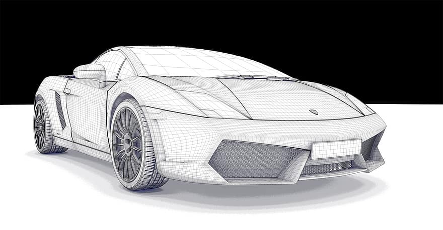 Lamborghini, Gallardo, รถสปอร์ต, รถยนต์, โครงร่าง, เส้นแสดงรูปร่าง, เส้น, ขาวดำ, 3d, เครื่อง, การกระทำ