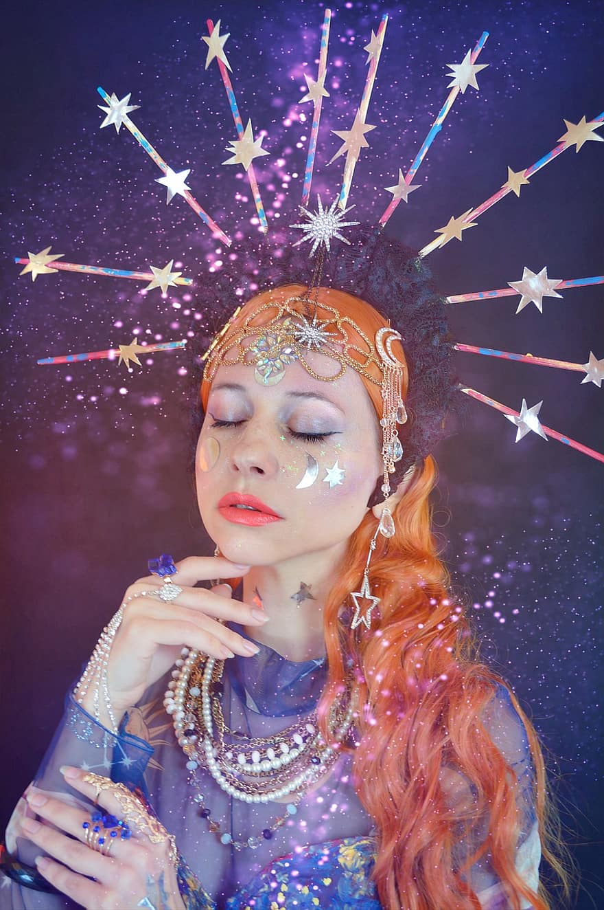 Woman, Costume, Day And Night, Girl, Female, Person, Beauty, Makeup, Fabulous Makeup, Crown Halo, Cosmos