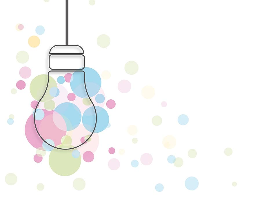 лампочка, свет, круги, пузырьки, идея, творческий подход, вдохновение, пылать, энергия, инновация, изобретение