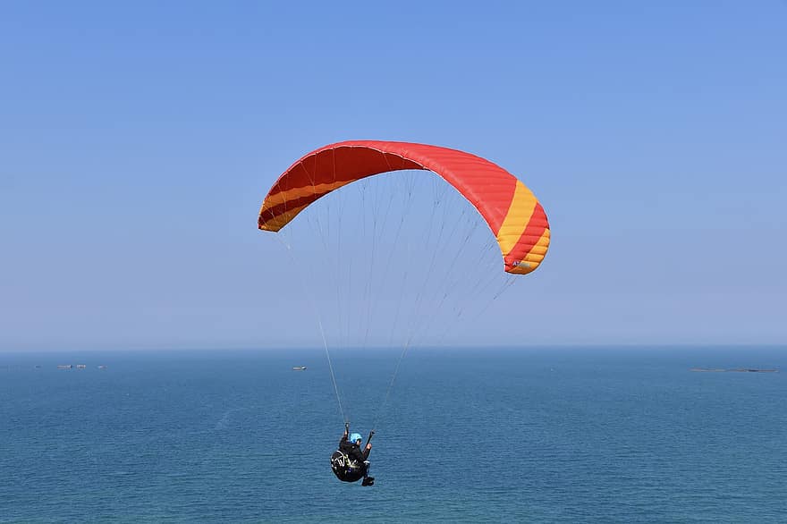 parapente, voar, linhas, cockpit, parapente-paraglider, Voar sobre o mar, clima, vento, térmico, hobbies, relaxamento