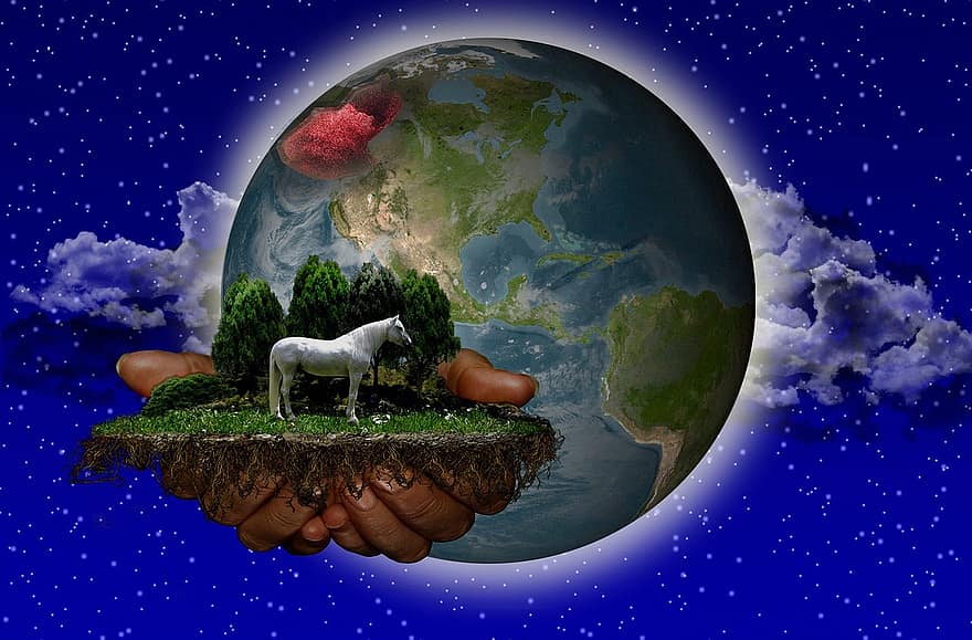 thế giới, Giải cứu thế giới, quả địa cầu, con ngựa, khuôn, người Ả Rập thuần chủng, con ngựa giống, đầu ngựa, thú vật, ngọn lửa, giải cứu