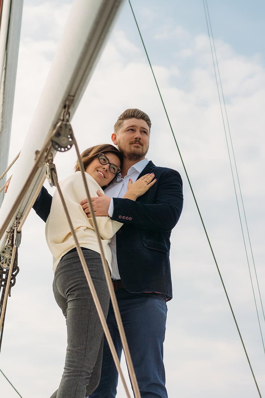couple, sailboat, sailing, men, businessman, smiling, adult, business person, two people, occupation, teamwork