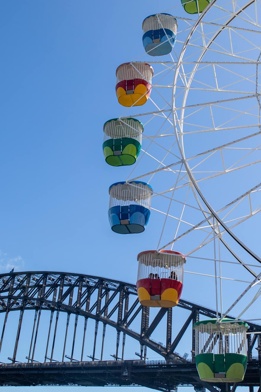 grande roue, Sydney, attraction, roue, pont, habour, ferris