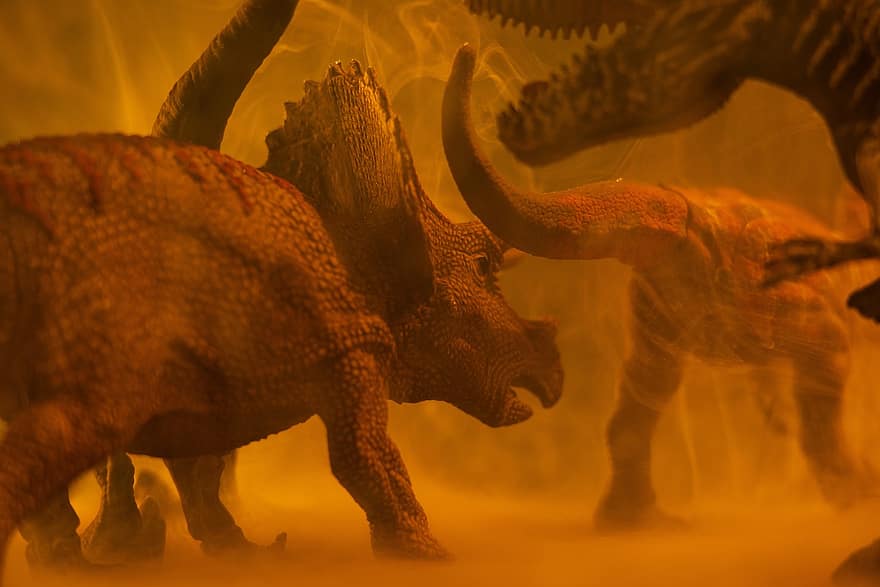 dinossauros, modelos, névoa, animais, répteis, Triceratop, tiranossauro, t-rex, carnívoro, brinquedos, jurássico