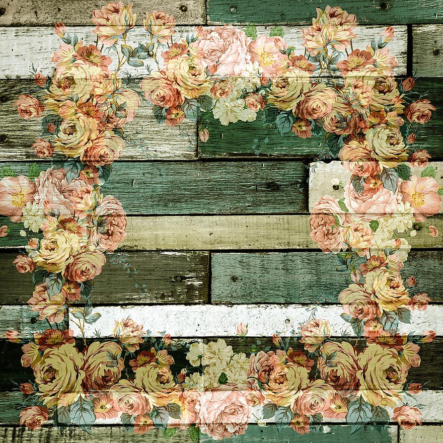 Wooden Wall, Roses, Decor, Romantic, Vintage, Wood, Poster, Decoration, Country House, Structure, Rosewood