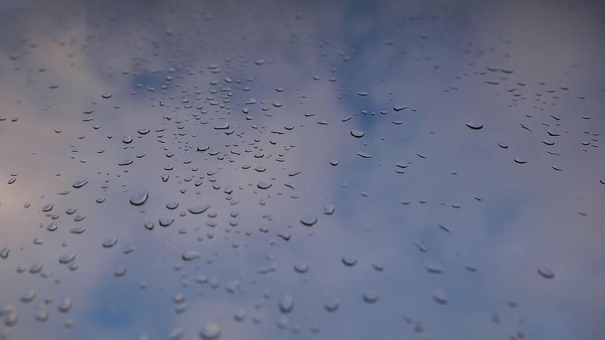 water, droplets, window, rain, climate, weather, macro, reflection, wet, surface, clouds