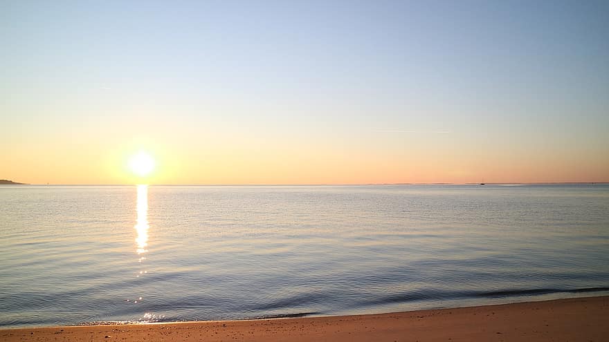 playa, bahía de Chesapeake, amanecer, apuntalar, costa, orilla