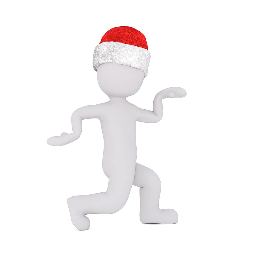 бял мъж, 3D модел, фигура, бял, Коледа, Санта шапка, Египетска разходка, египтяни, Вървете като египтянин, стил, цялото тяло