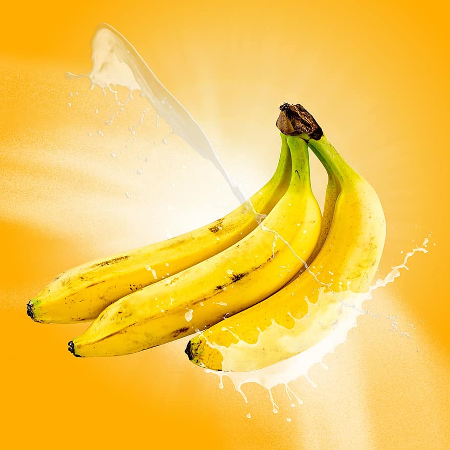 augļi, banāni, veselīgi, svaiga, splash, pilieni, pienu, ēdiens, uzkodas, tropu, banāns