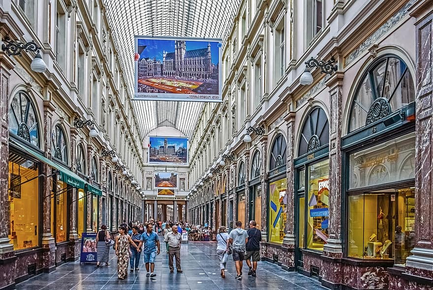 szent hubert királyi galériája, bevásárló árkád, Brüsszel, bevásárló központ, Belgium, építészet, híres hely, városi élet, utazás, idegenforgalom, bolt