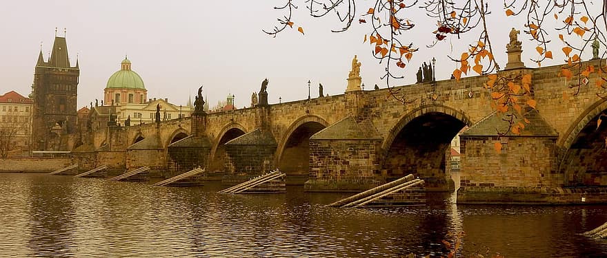 Karlův most, řeka, město, most, kamenný most, starý, historický, mezník, vltava, Praha