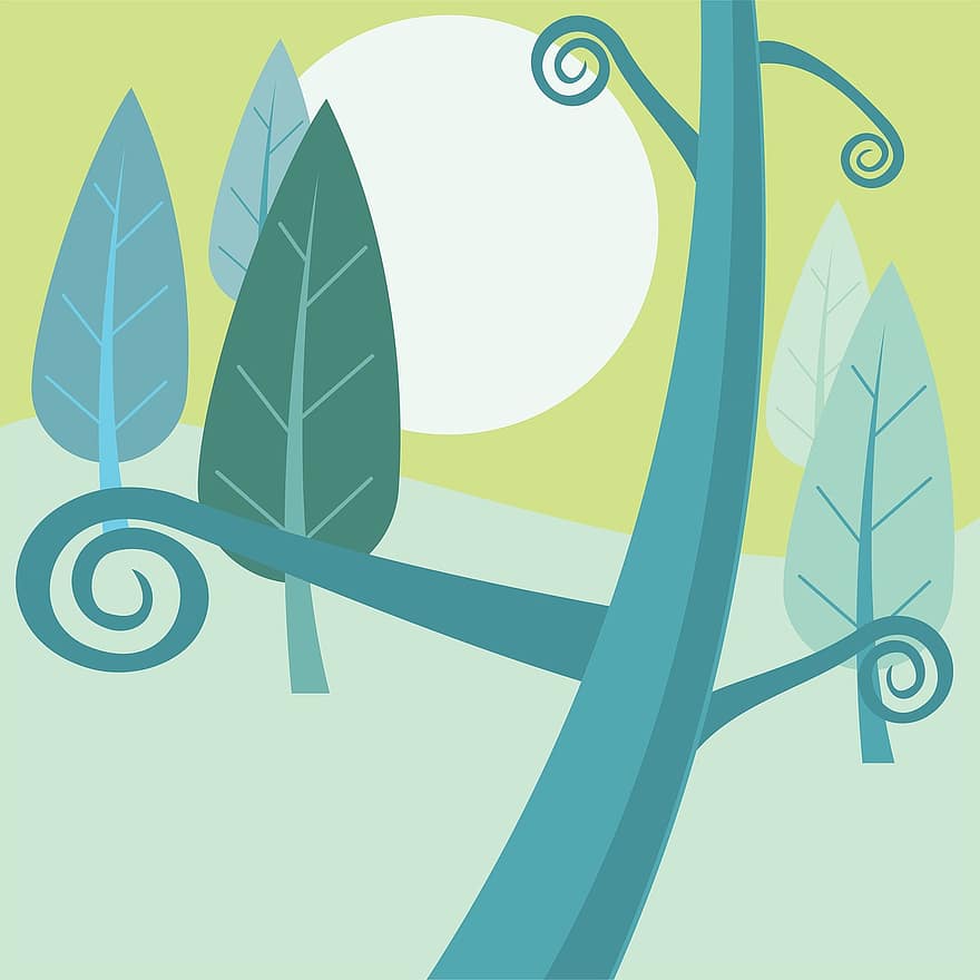 abstrait, Contexte, bleu, branche, brosse, dessin animé, du froid, cool, environnement, forêt, vert