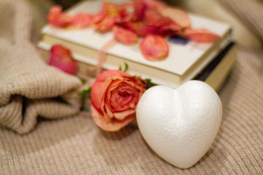 liefde, Valentijnsdag, roos, hart-, gift