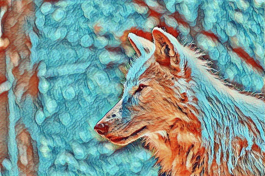 wolf, schilderij, dier, dieren in het wild, artwork