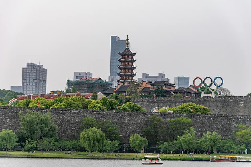 지밍 사원, 시티, 중국, 난징, 도시 장벽, 명나라, 유명한 곳, 건축물, 도시 풍경, 건물 외장, 여행