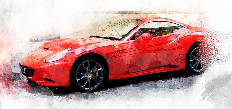 xe hơi, màu nước, Ferrari, ô tô, hoạt hình, đang vẽ, Biểu tượng, vẽ, trắng, phương tiện, Tự động