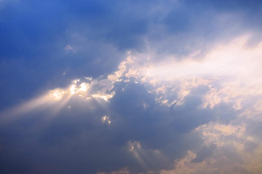 cloudscape、雲、空、暗雲、曇り空、太陽の光、日光、積雲、日
