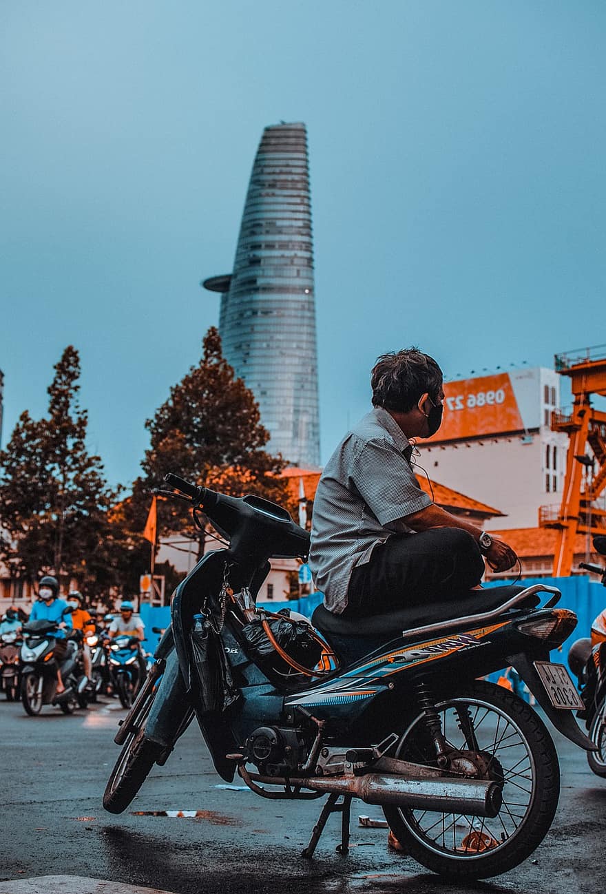 mężczyzna, skuter, Wietnam, miejski, Ho Chi Minh, Miasto, Azja, na dworze