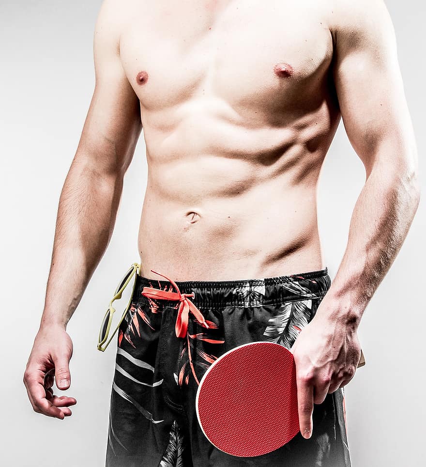 Table Tennis, Ping-pong, Ping Pong, Swimming Trunks, Beach, Abdominals, Man, Girl, Upper Body, Male, Summer