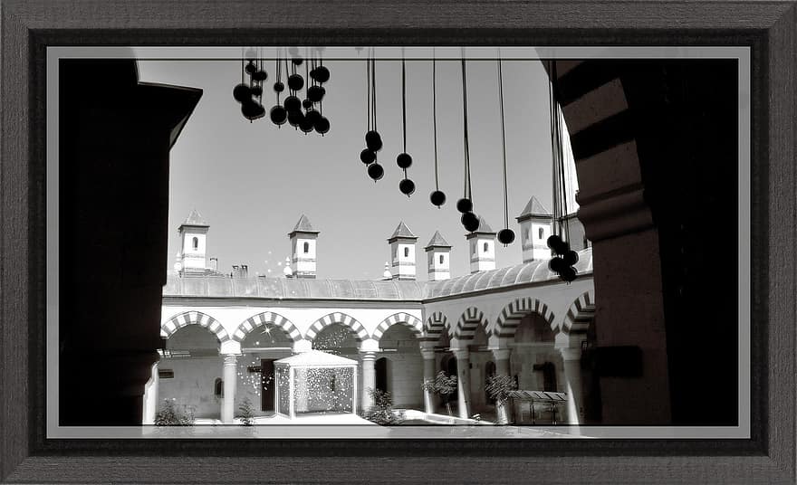 museo, edificio, estructura, pavo, Museo Fatih Sultan, edirne, arquitectura, cristianismo, religión, en blanco y negro, antiguo