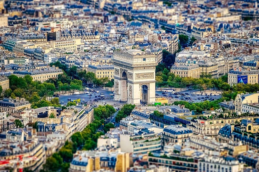 monumento, edifici, città, urbano, Arco di Trionfo, Champs Élysées, Parigi, Francia, architettura, Europa, viale