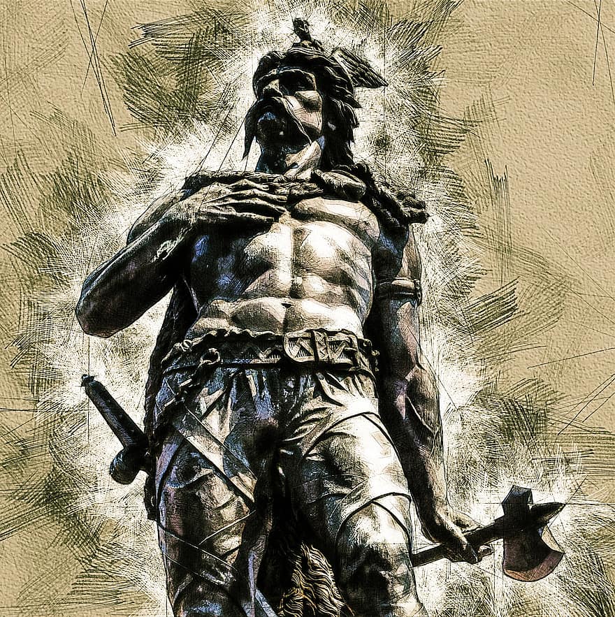 статуя, лидер, воин, боевой, Ambiorix, война, древний, история, творческий подход, люди, иллюстрация
