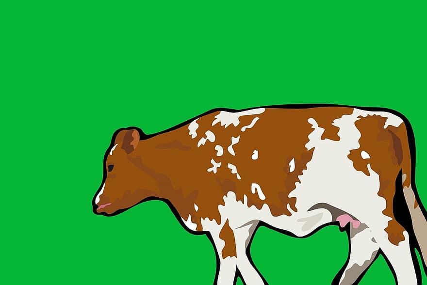 Animal, Nature, Cartoon, Farm, Field, Meadow, Outdoors, Grazing, Cow, Mammal, Dairy