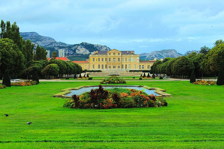 Parc Borely, pysäköidä, Marseille, Ranska, Eurooppa, maisema, palatsi, arkkitehtuuri, historiallinen, linna