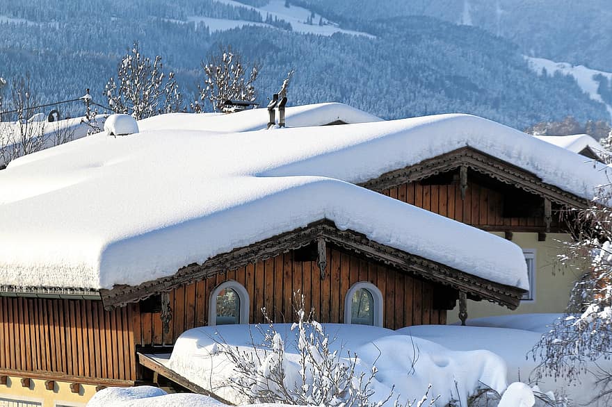 Häuser, Dächer, Schneelast, Schnee, Winter, kalt, Natur, Eis, Weiß, Raureif, schneebedeckt