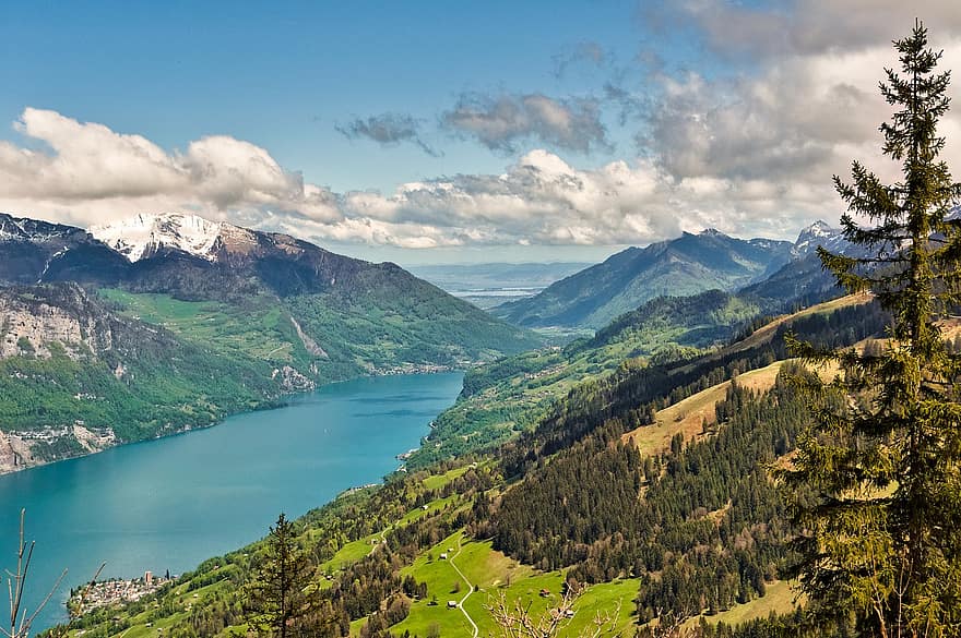 alpino, montagne, lago, Lago di Como, natura, paesaggio, scenario, panorama, cielo, nuvole, umore
