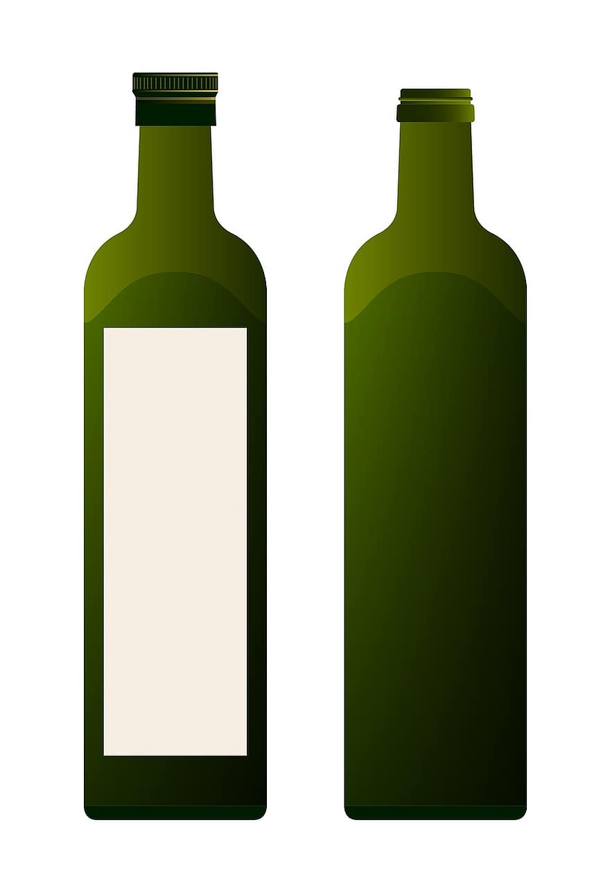 olie-, fles, groen, label, stop