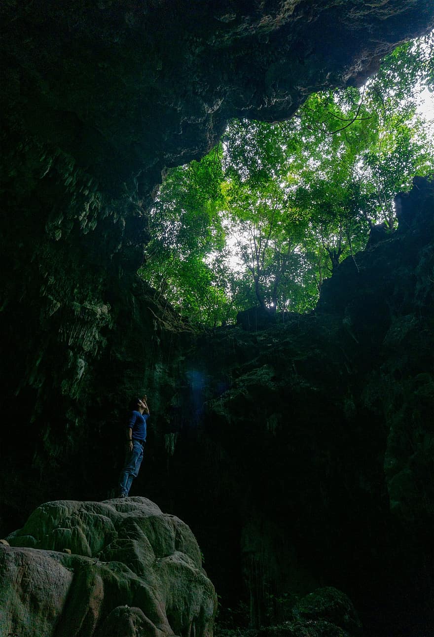 barlang, hegy, Vietnam, erdő, kaland, férfiak, túrázás, egy ember, szikla, felfedezés, extrém sportok