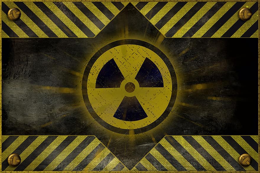 Uwaga, ostrzeżenie, radioaktywny, zagrożenie, symbol, brudny, znak ostrzegawczy, ilustracja, znak, tła, zardzewiały