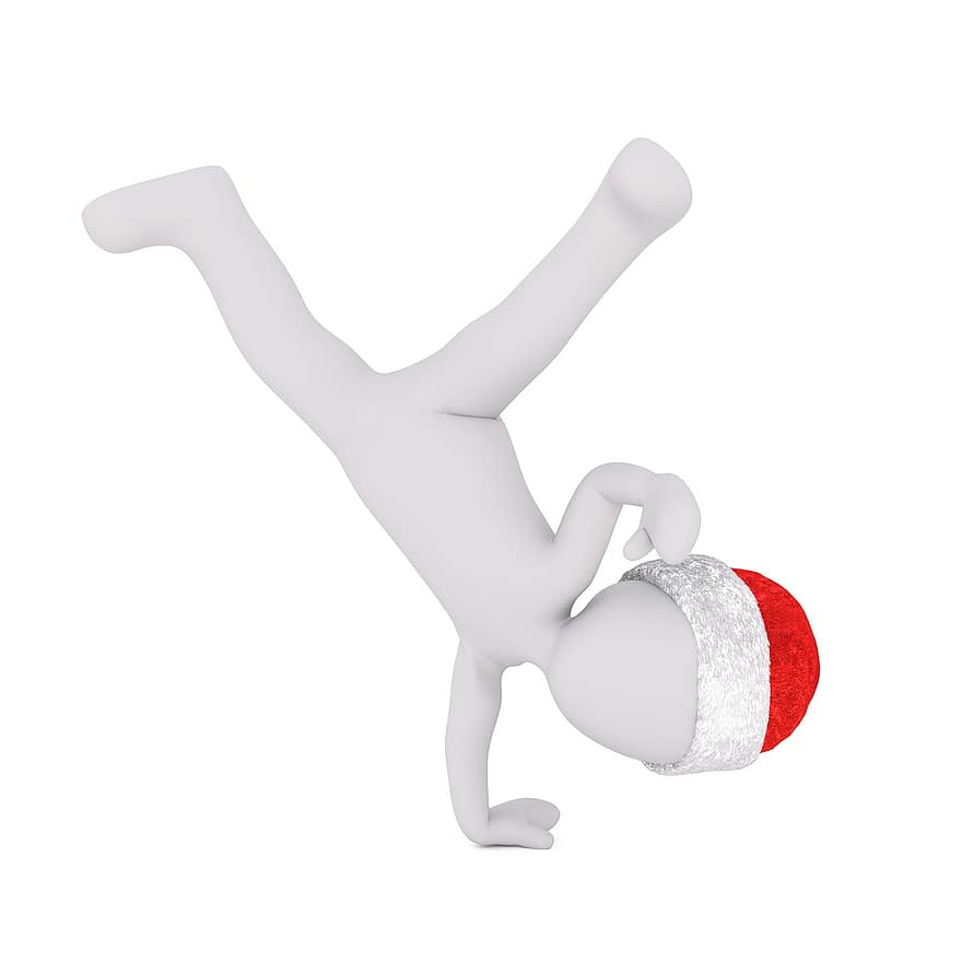 mâle blanc, modèle 3D, figure, blanc, Noël, chapeau de père Noël, break dance, pliez, Danse, style, tout le corps