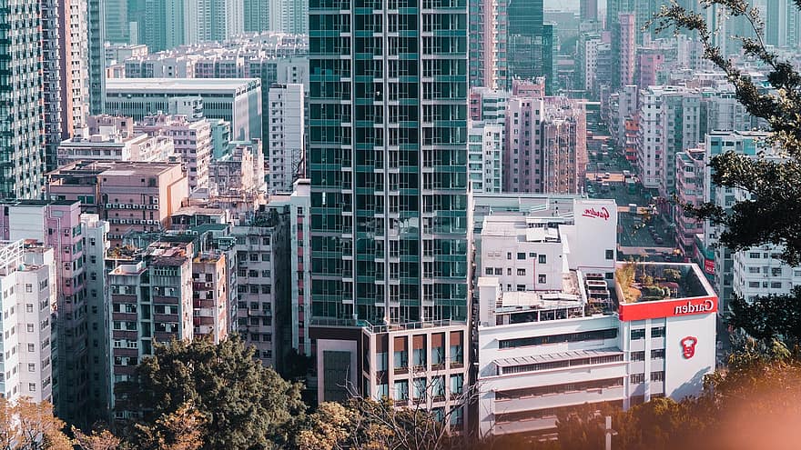 Hong Kong, paisaje urbano, edificios, ciudad, horizonte, rascacielos, edificios de oficinas, urbano, metropolitano, arquitectura, céntrico