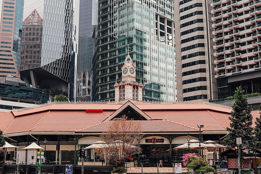 Budynki, Chinatown, lau pa sat, jedzenie, Singapur