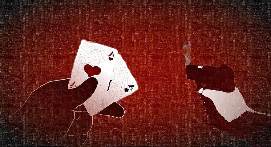 poker, karty, kasino, hazardních her, pistole, podvádění, stůl, riziko, zábava, blackjack, Holdem