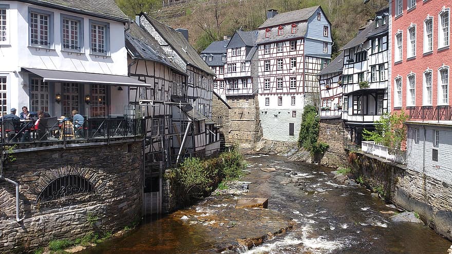 bindingsverkshus, by, landsby, Monschau, eifel, arkitektur, bindingsverk, kulturer, berømt sted, historie, gammel